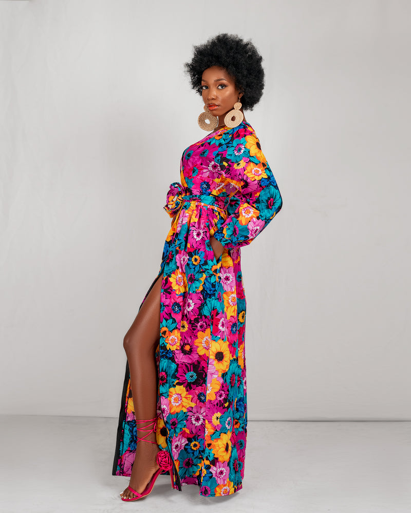 Avita Ankara Maxi Dress | Pink Floral Multicoloured African Print