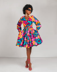 Avita Ankara Mini Dress | Yellow and Pink Multicoloured Floral Print