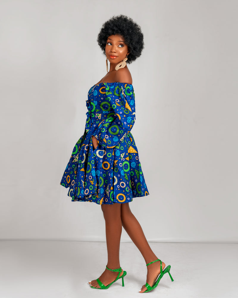 Beau Ankara Short Mini Dress | Blue African Print