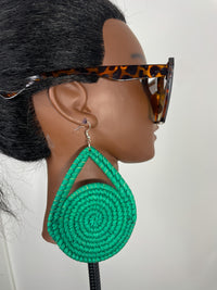 Green Triangle circle Rattan Earring