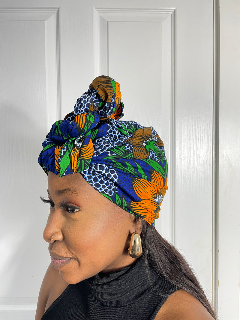 Martha Green and Blue Ankara Headwrap/Scarf