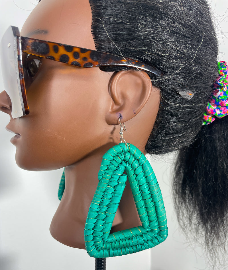 Green Triangle Rattan Earring