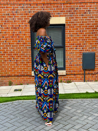 Apphia Ankara Maxi Dress | Blue Multicoloured African Tribal Print