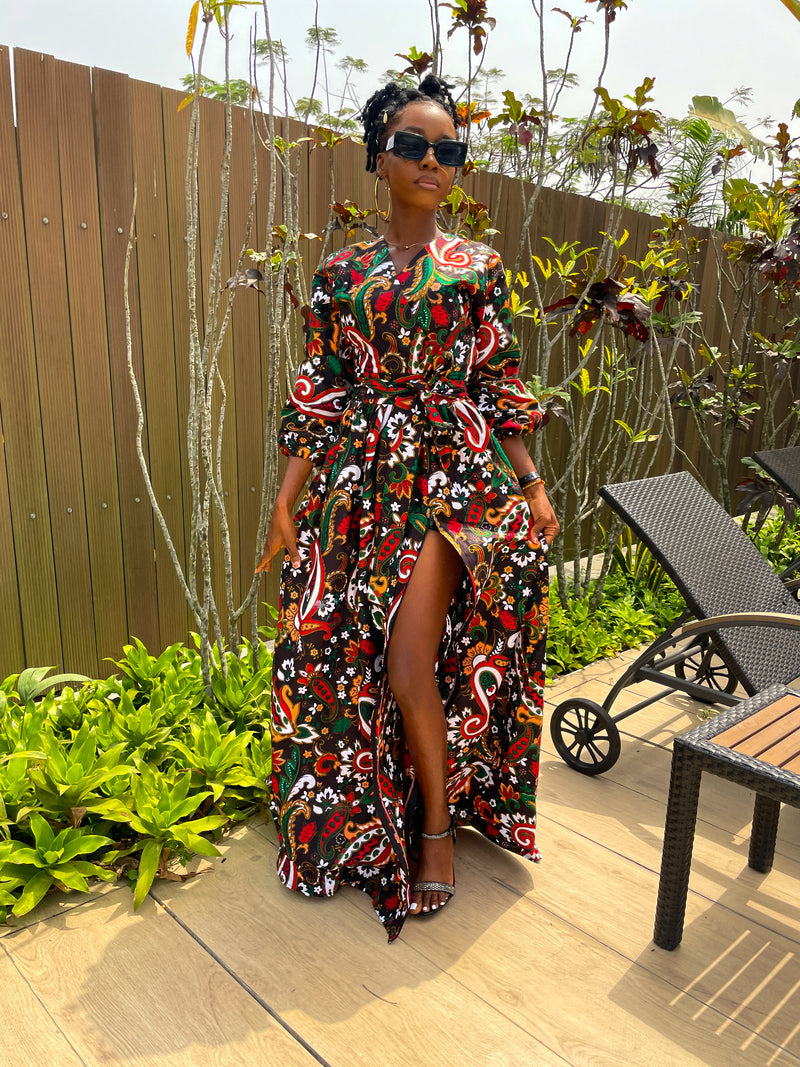 Alex Ankara Maxi Dress | White and Red Multicolored African Print