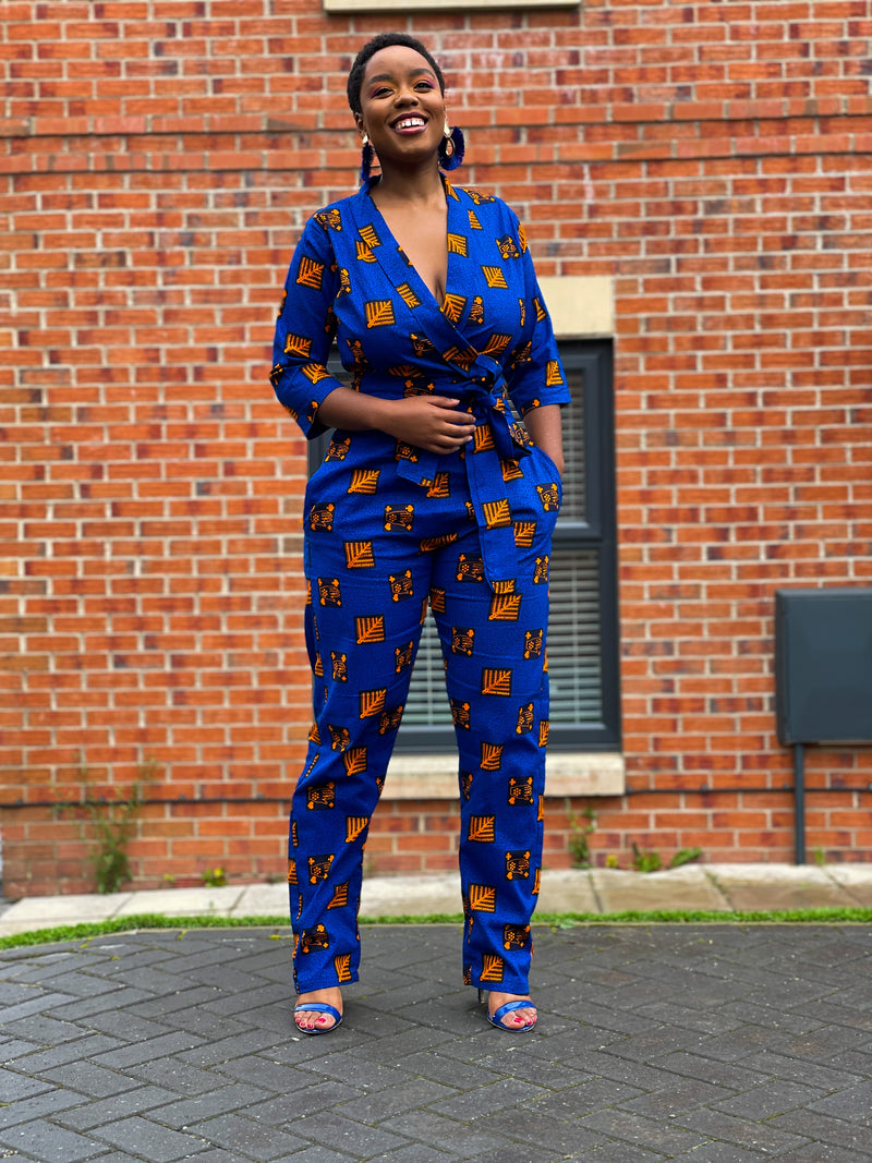 Annora Ankara Jumpsuit | Blue and Yellow African Print