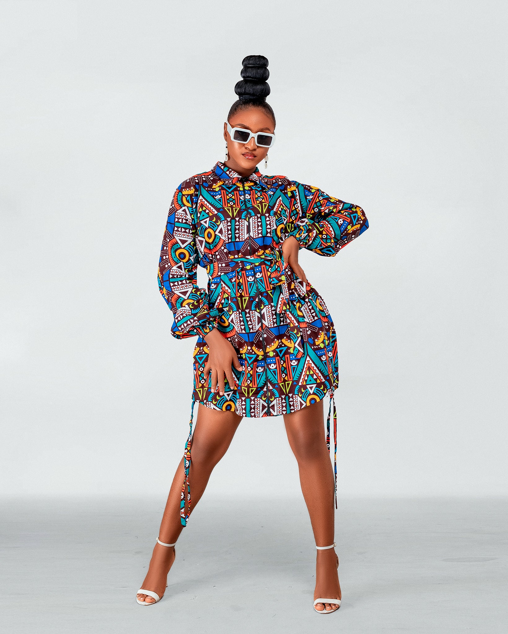 Amani Ankara Short Shirt Dress African Blue Multicolored Tribal Prin M.A.DKollection