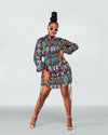 Amani Ankara Short Shirt Dress | African Blue Multicolored Tribal Print