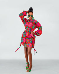 Adah Ankara Shirt Dress | Pink and Turquoise African Print