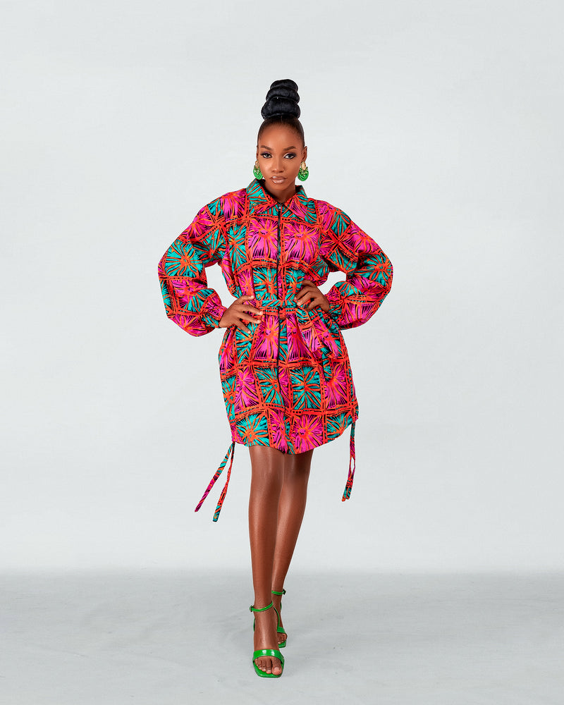 Adah Ankara Shirt Dress | Pink and Turquoise African Print