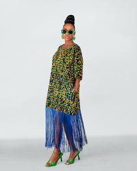 Bisi Ankara Fringe Midi Dress | Green and Blue African Print