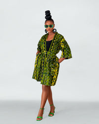 Freky Ankara Kimono Jacket | Green African Print