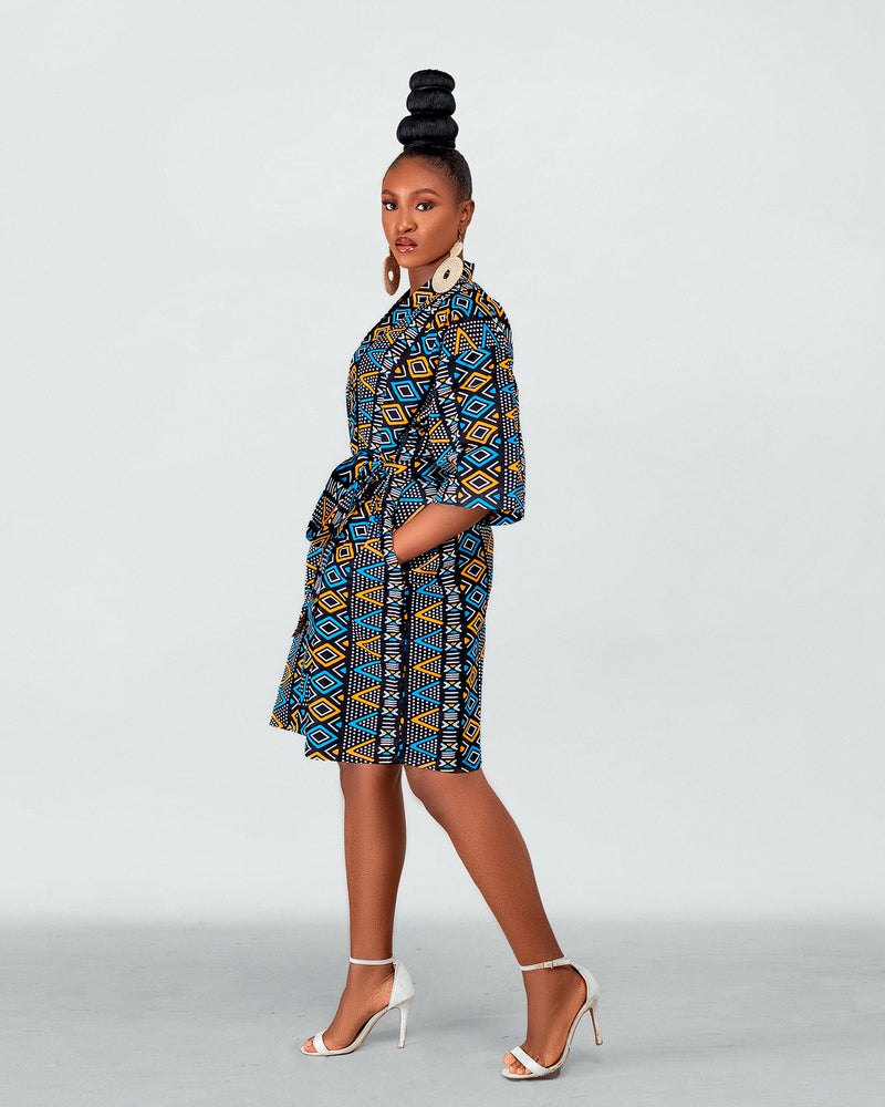 Fatima Ankara  Kimono Jacket | Black and Yellow Multicolored African Print