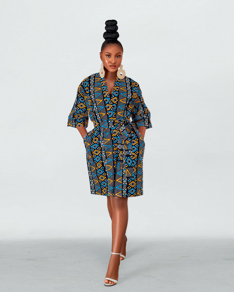 Fatima Ankara  Kimono Jacket | Black and Yellow Multicolored African Print