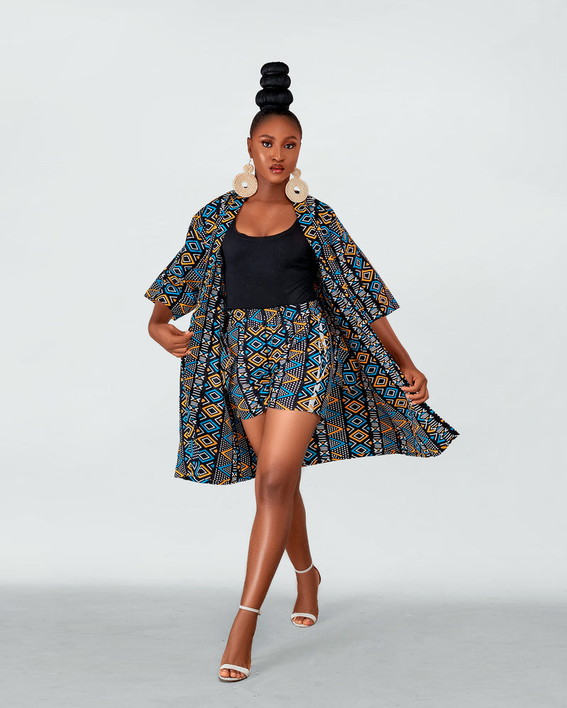 Fatima Ankara  Kimono Jacket | Black and Yellow Multicolored African Print