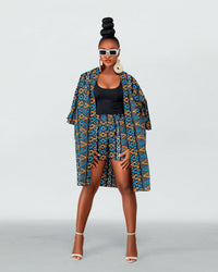 Fatima Ankara  Kimono Jacket | Black and Yellow Multicolored African Print