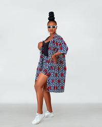 Frida Ankara Kimono Jacket | Red and White African Print