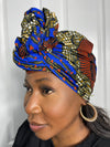 Jayne Orange and Blue Ankara Headwrap/Scarf