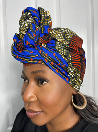 Jayne Orange and Blue Ankara Headwrap/Scarf