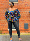 Chloe Ankara Peplum Top | Blue Multicoloured African Print