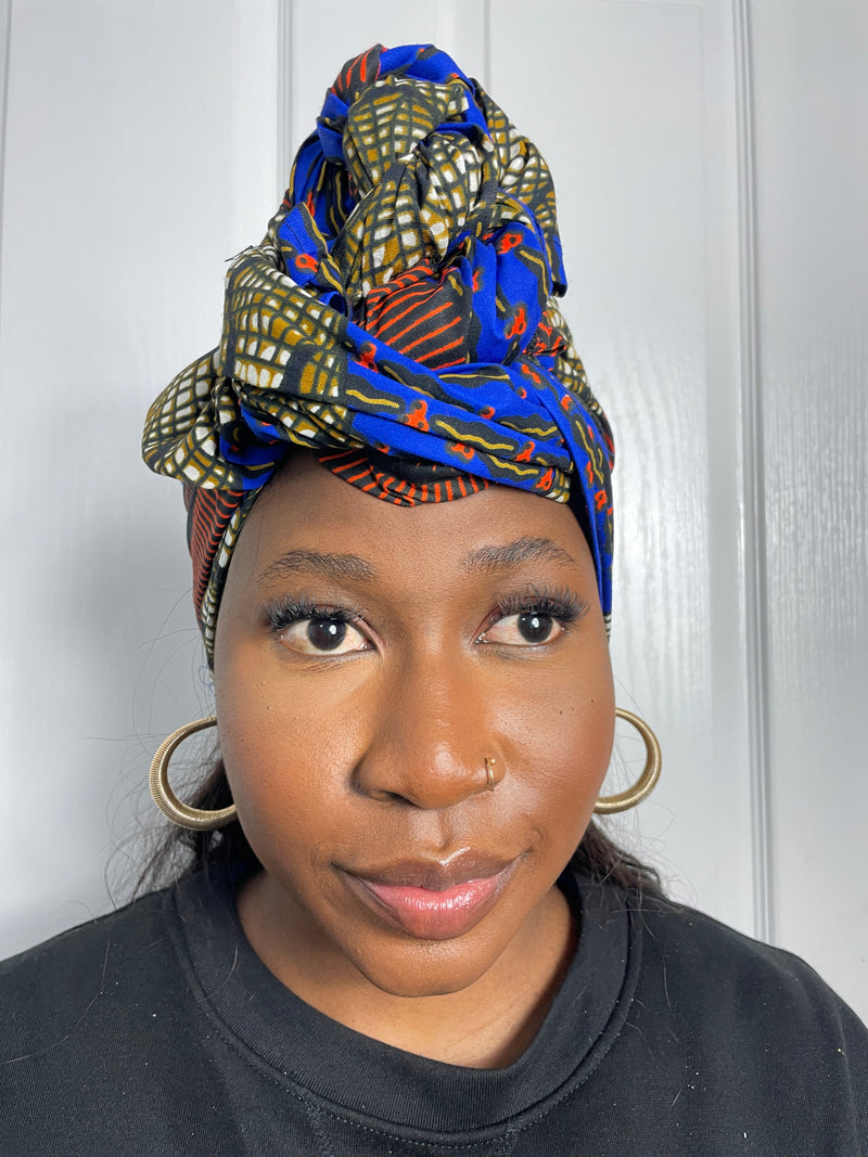 Jayne Orange and Blue Ankara Headwrap/Scarf