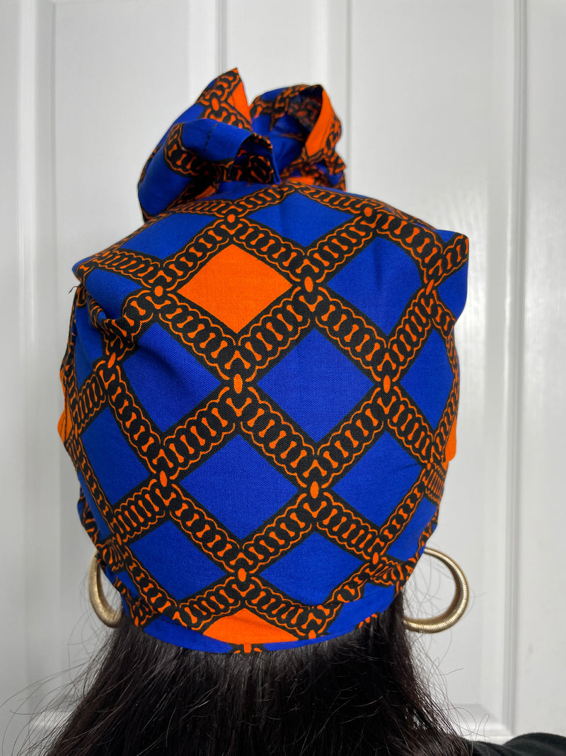 Zazi Blue and Orange Ankara Headwrap/Scarf