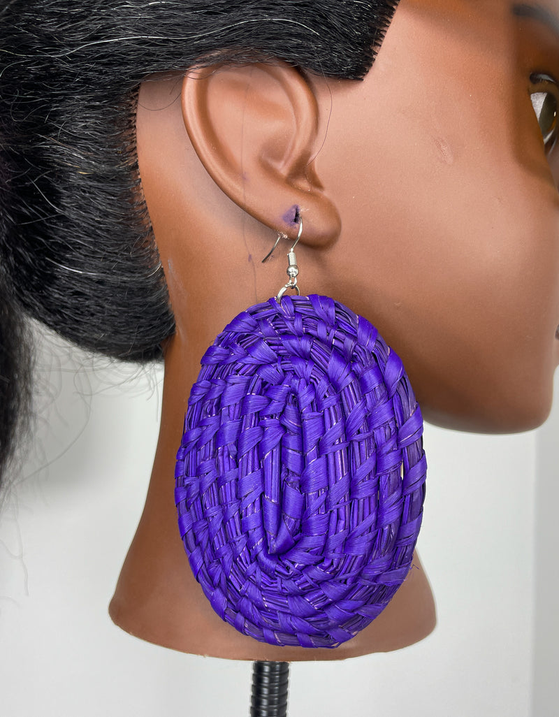 Blue Round Rattan Earring