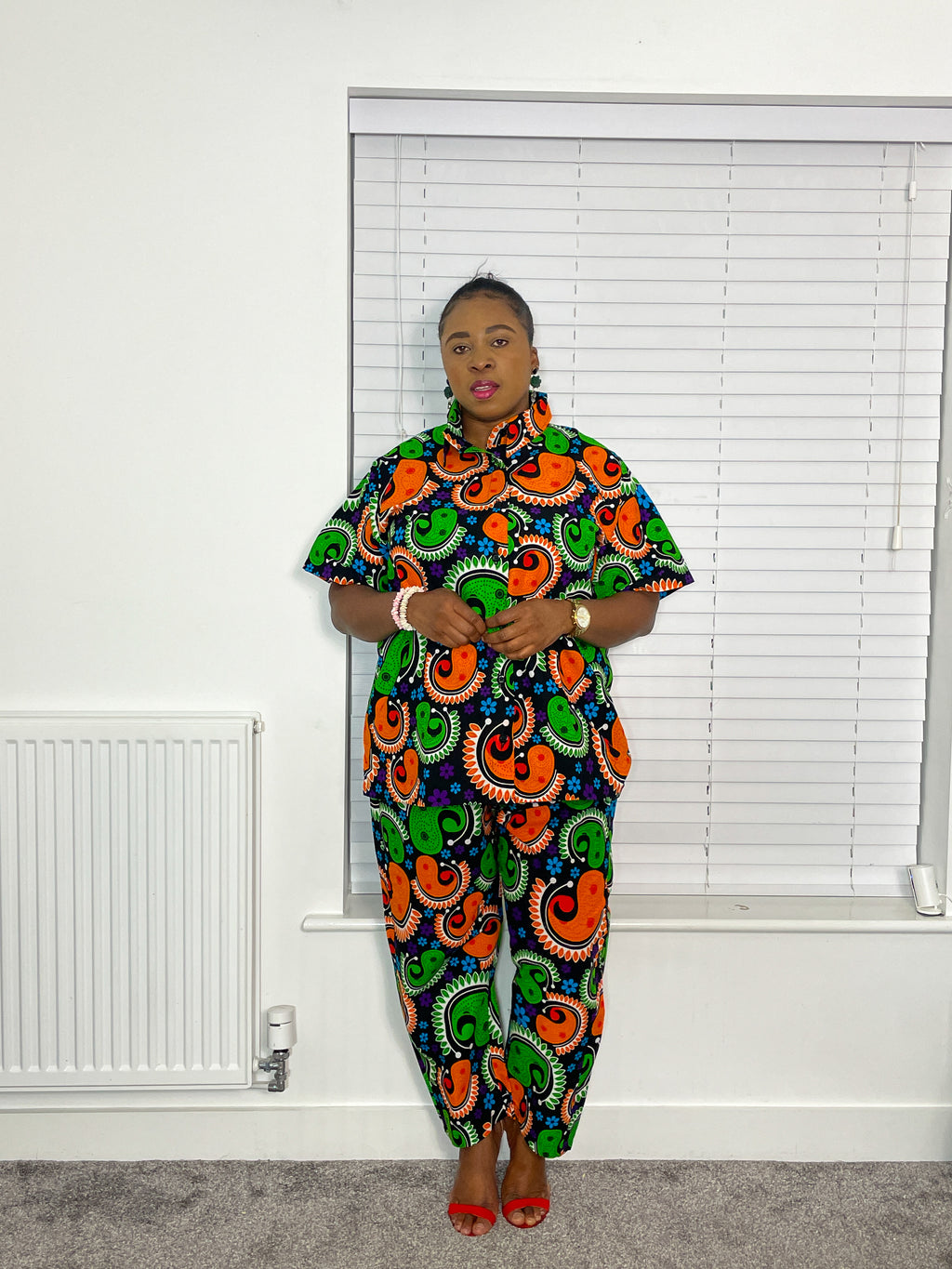 Barbara Ankara Short-sleeves Shirt | Green and Orange Multicolored African Print