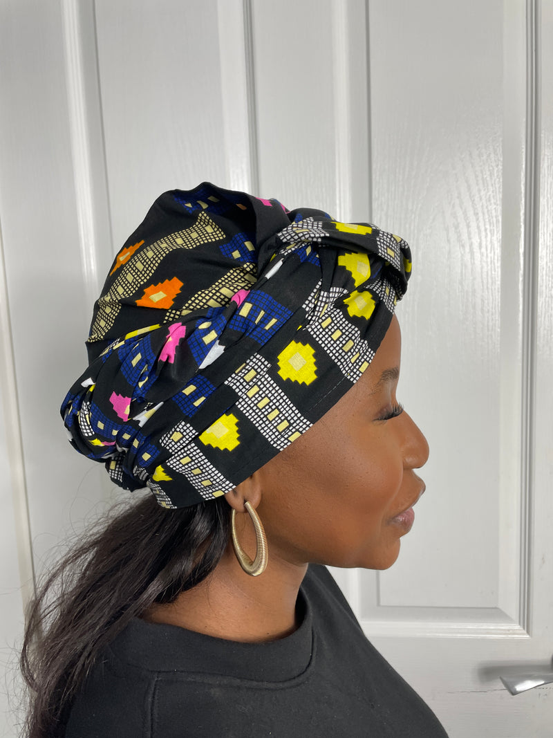 Tanya Black and Blue Multicolored Ankara Headwrap/Scarf