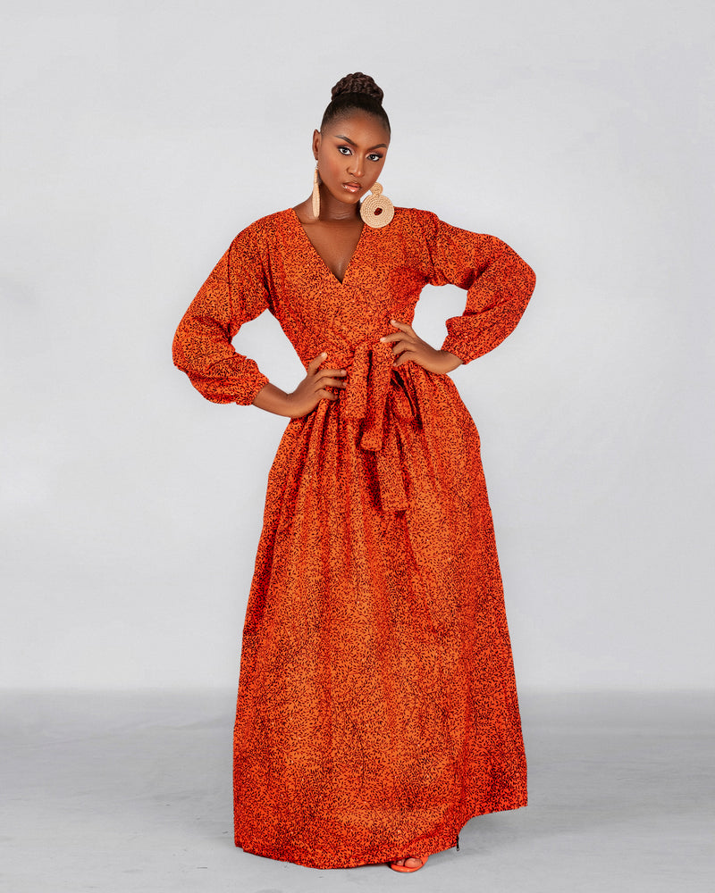 Bianca Ankara Maxi Dress | Orange African Print