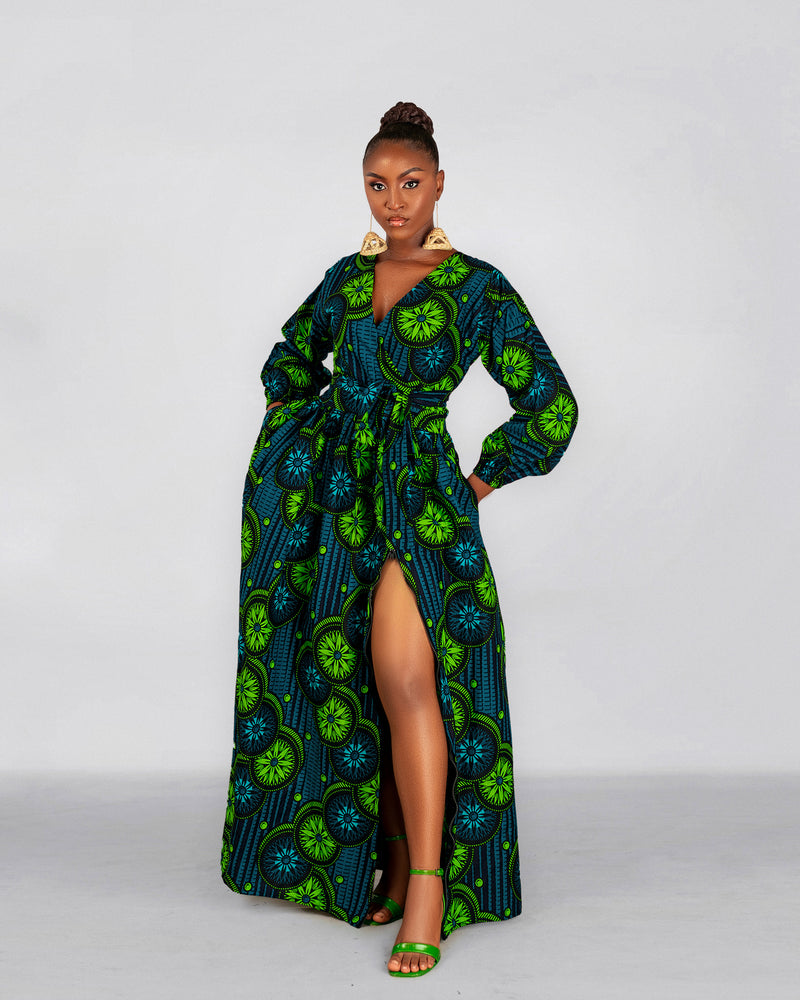 Bibi Ankara Maxi Dress | Green African Print