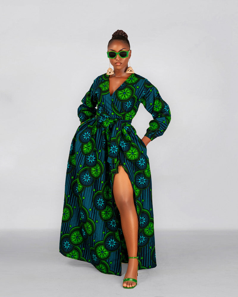 Bibi Ankara Maxi Dress | Green African Print