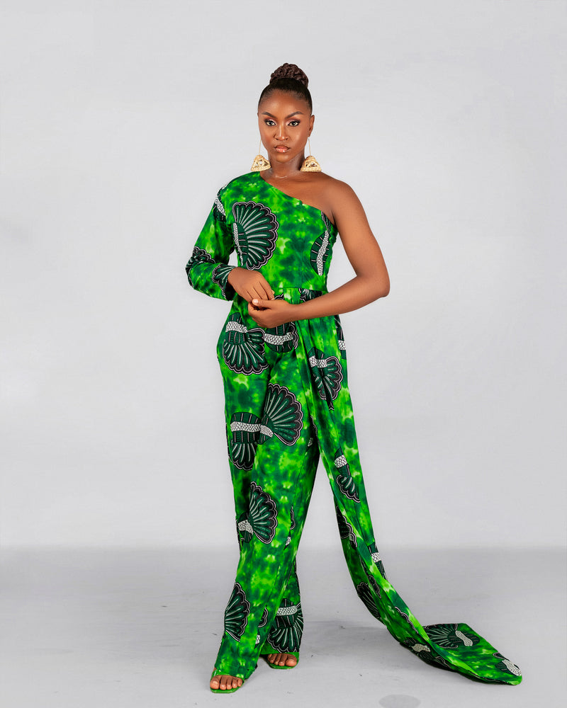 Ann Ankara Jumpsuit| Green African Print