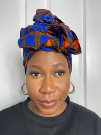 Zazi Blue and Orange Ankara Headwrap/Scarf