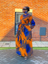 Etty Ankara Maxi Dress | Blue and Orange African Print