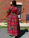 Biston Ankara Maxi Dress | Pink and Green African Print