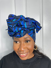 Stephanie Blue and Black Ankara Headwrap/Scarf