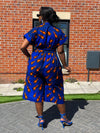 Kiekie Ankara Culotte Jumpsuit | Blue and Orange  African Print