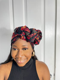 Adire Black and Red Ankara Headwrap/Scarf