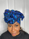 Stephanie Blue and Black Ankara Headwrap/Scarf