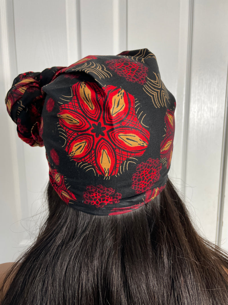 Adire Black and Red Ankara Headwrap/Scarf