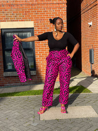 Genni Ankara High waisted Trouser | Pink and Black African Print