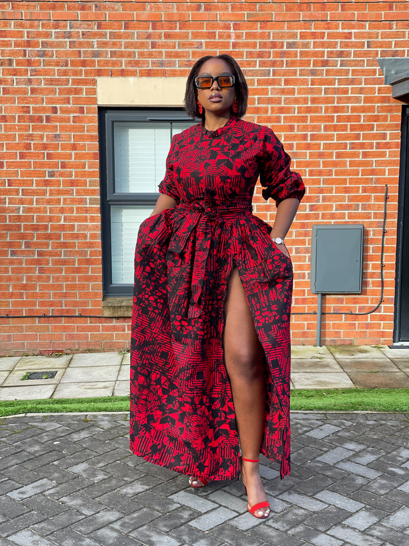 Eno Ankara Maxi Dress | Red and Black African Print