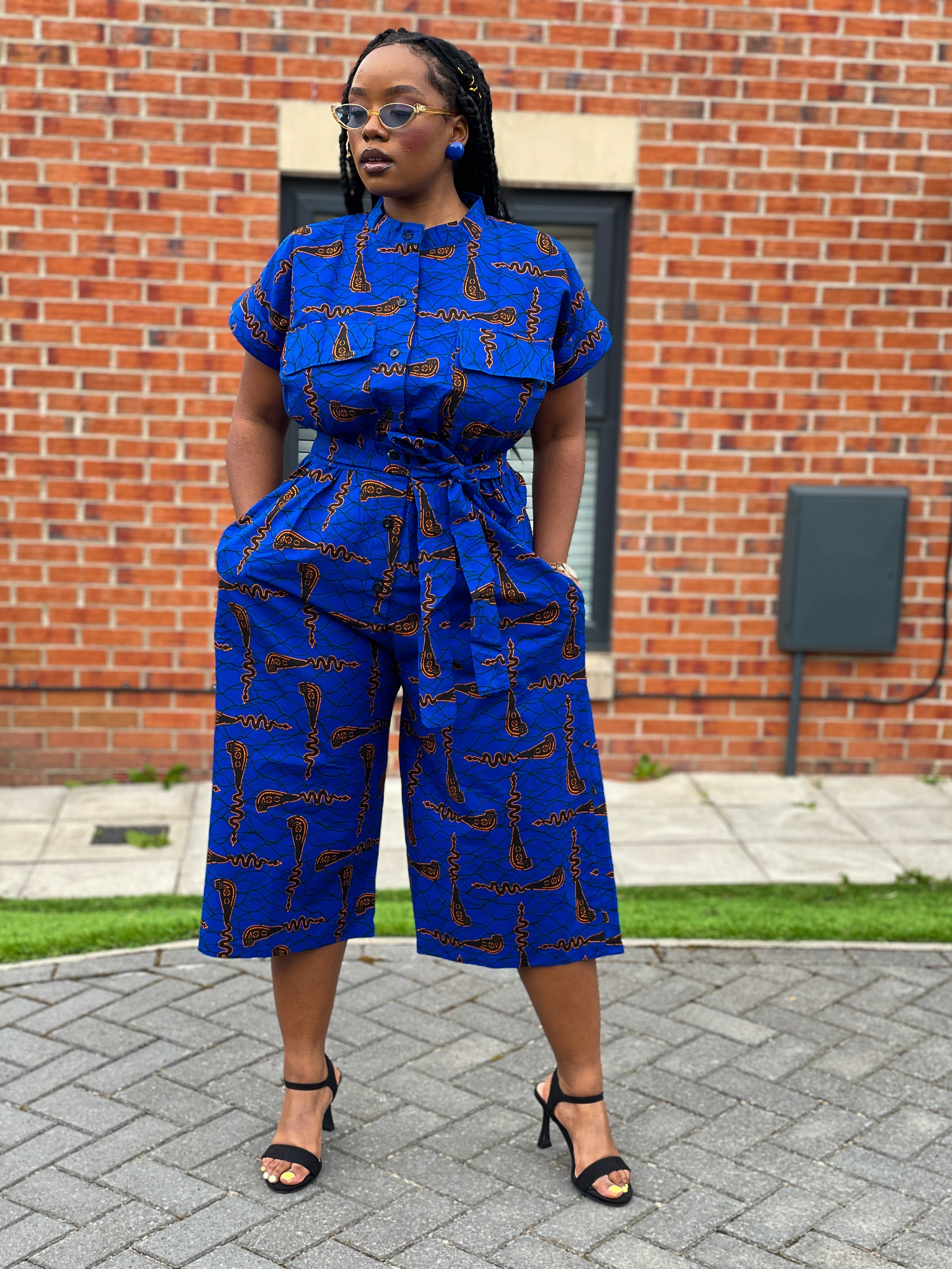 Kailey Ankara Culotte Jumpsuit Blue African Print