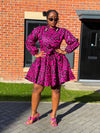 Anna Ankara Mini Dress | Pink and Black African Print