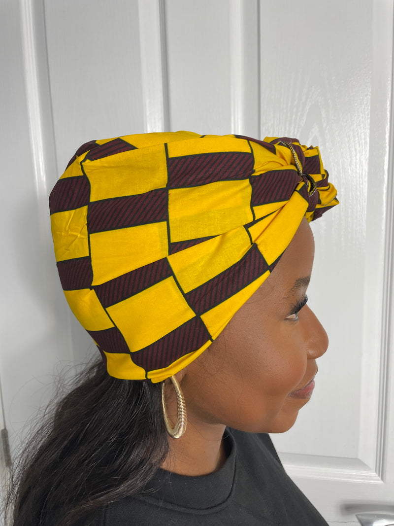 Abby Ankara Headwrap/Scarf |Yellow and Brown African Print