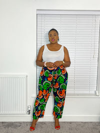 Barbara Ankara Trouser | Green and Orange Multicolored African Print