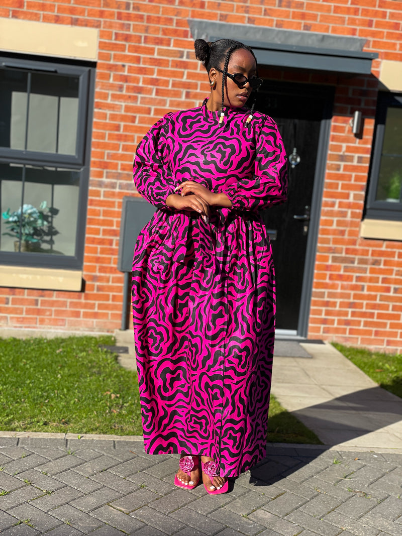 Anna Ankara Maxi Dress | Pink and Black African Print