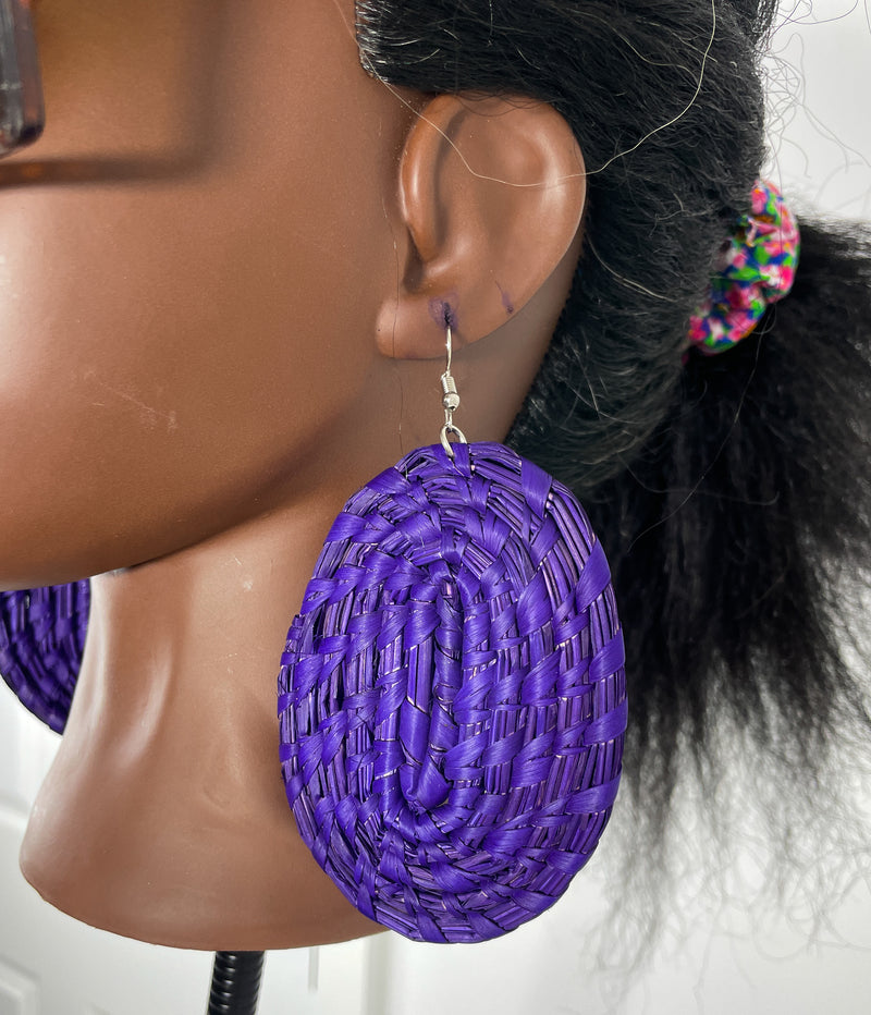 Blue Round Rattan Earring