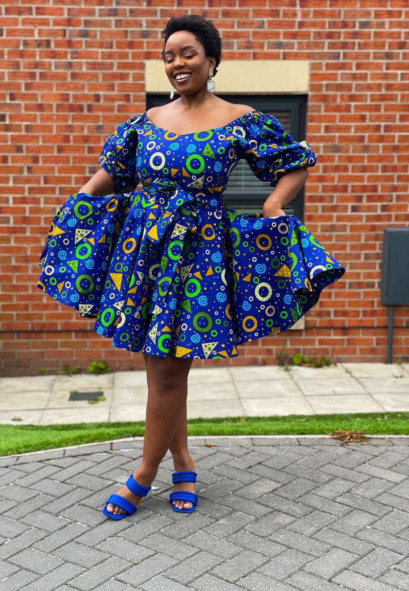 Beau Ankara Short Mini Dress | Blue African Print