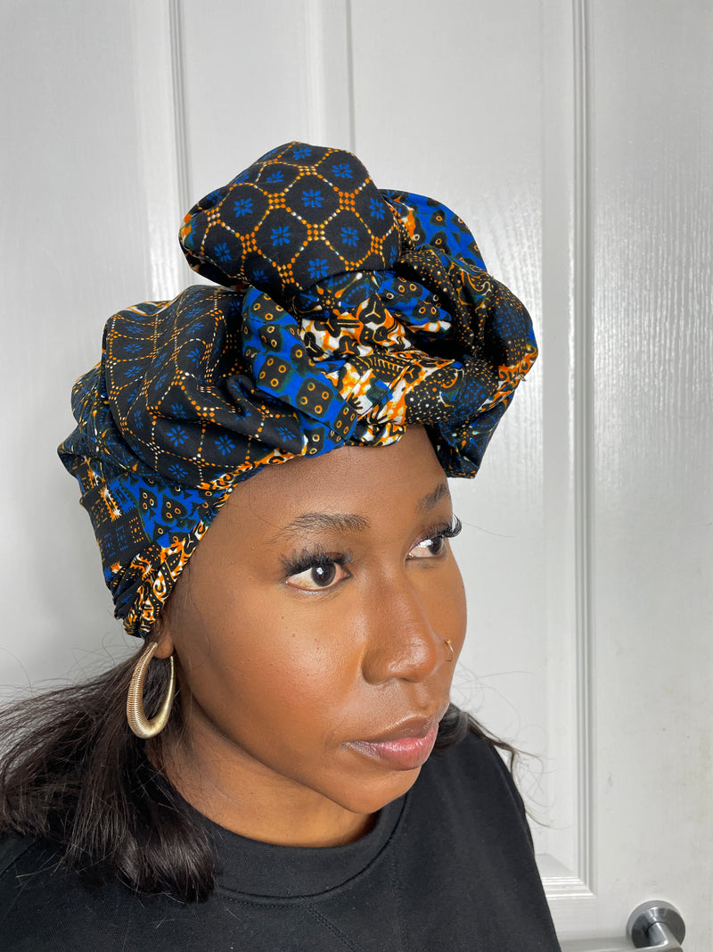 Devyn Blue and Yellow Ankara Headwrap/Scarf